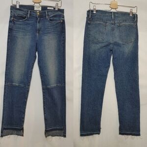 Frame Le Nouveau Straight High Rise Medium Wash Raw Step Hem 29 Cotton Blend